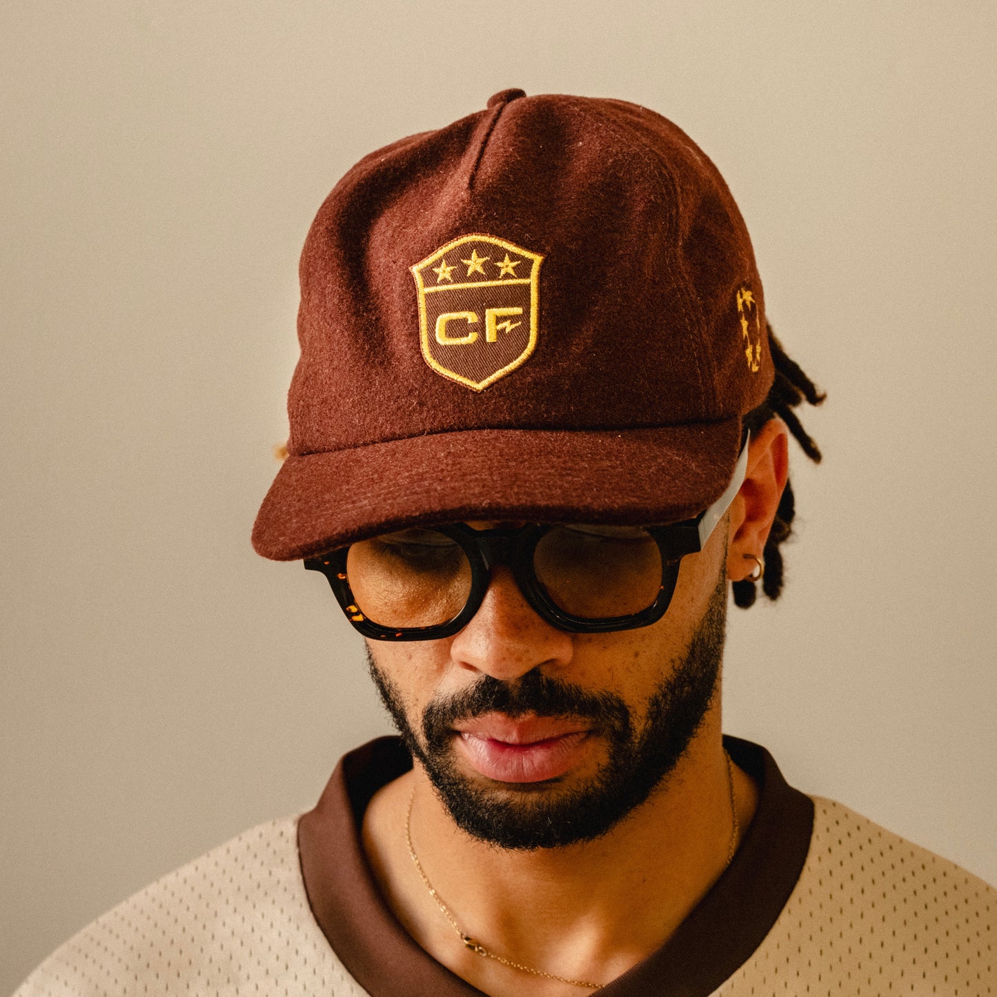Brown and Gold Wool Blend Strapback